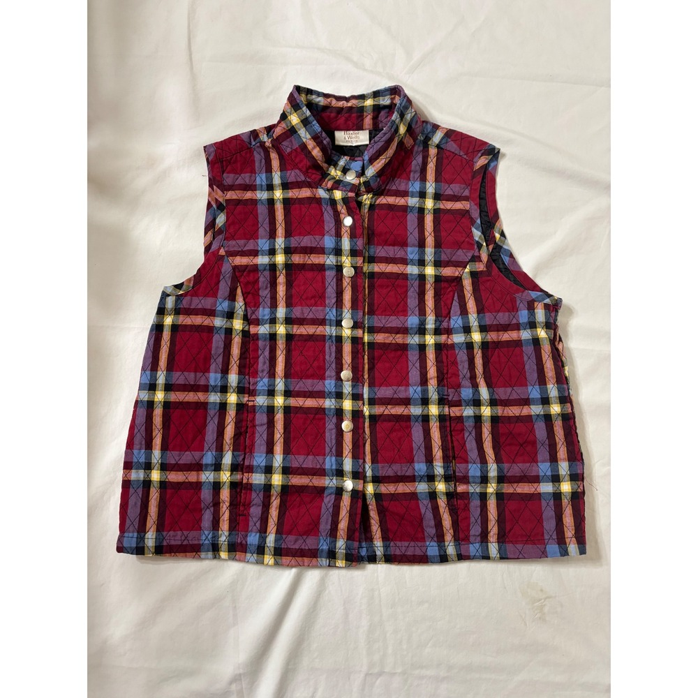 Baxter & Wells Petite Plaid Quilted Vest Womens Snap‎ Front Sleeveless Vintage
